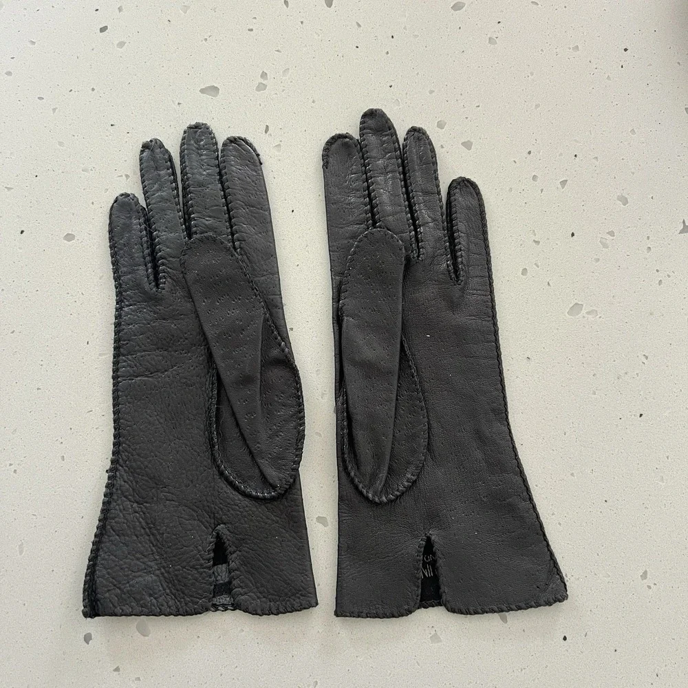 Vintage 50s 60s Genuine Deerskin Leather Gloves set White Black size 6 / 6.5